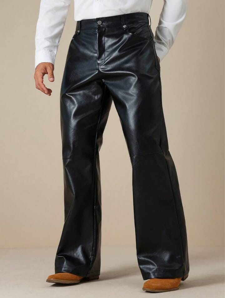 Men's Loose Straight Casual Solid Color Leather Trousers